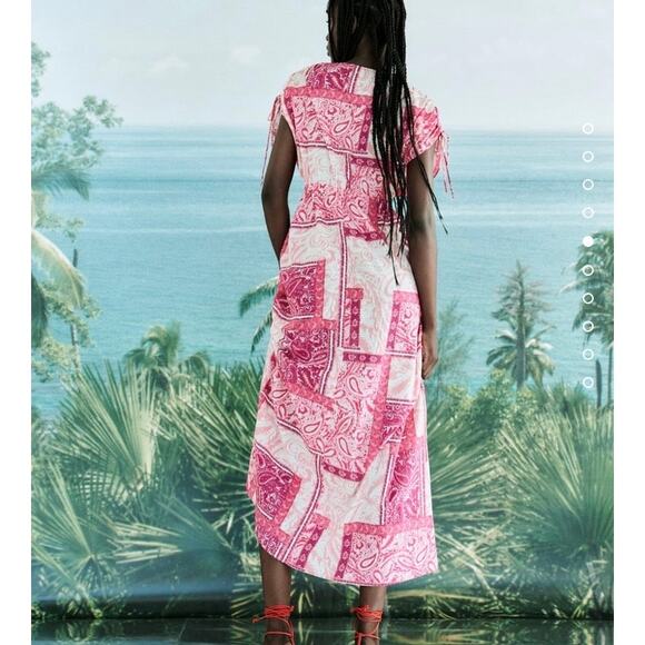 Zara Patchwork Print Dress Pink Cut Out Maxi Size Small - Picture 13 of 14